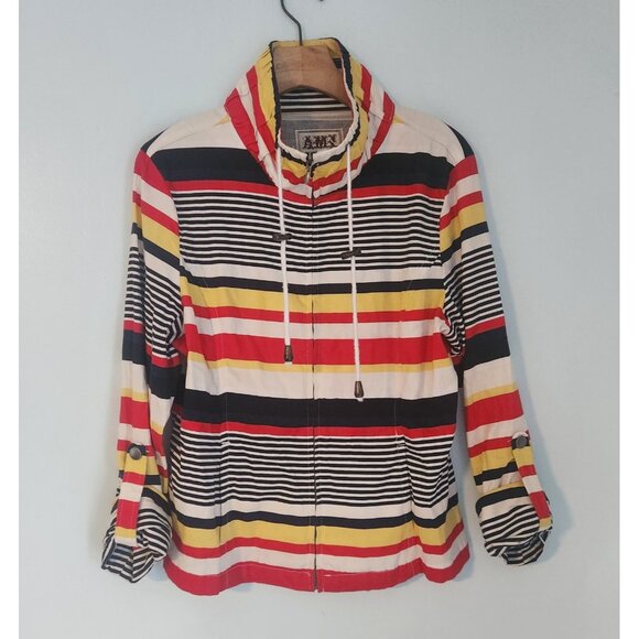 AMX Originals Jacket Striped Nautical Boat Style Pockets Roll Tab Womens Large - Picture 3 of 5